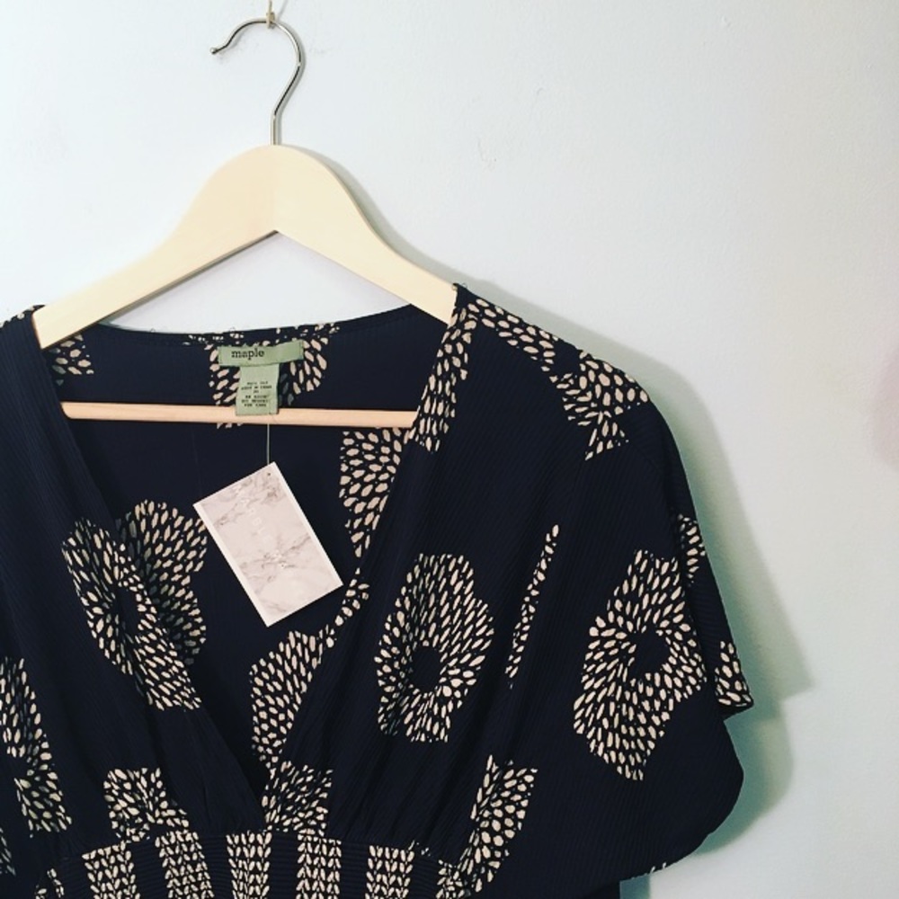 Anthropologie Maple 100% Silk Dress Black V-neck M